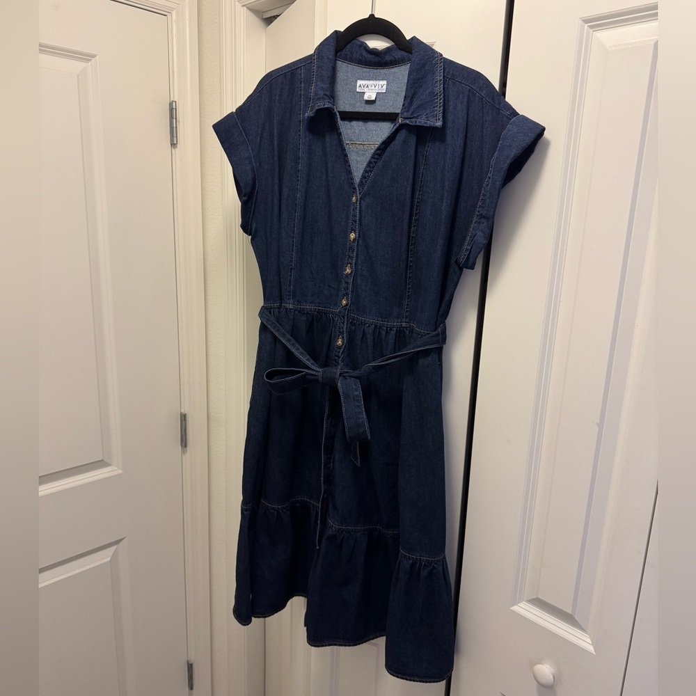 Ava & Viv Belted A-Line Denim Dress